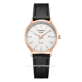 Christophe Arden CA 2004 LD LRGSL Black Rosegold Dial White Leather Strap