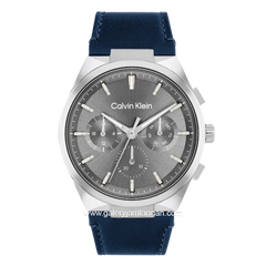 CALVIN KLEIN 25200444 Blue Dial Grey Leather Strap