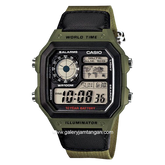 CASIO General AE-1200WHB-3BVDF Green Digital Canvas Strap