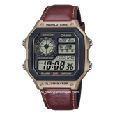 CASIO AE-1200WHL-5AVDF Brown Dial Black Leather Strap