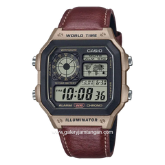CASIO AE-1200WHL-5AVDF Brown Dial Black Leather Strap