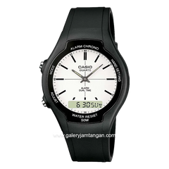 CASIO AW-90H-7EVDF Black Dial White Resin Strap