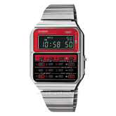 CASIO General CA-500WE-4BDF Vintage Calculator Silver Dial Red Stainless Steel