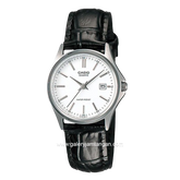 CASIO LTP-1183E-7ADF Black Silver Dial White Leather Strap