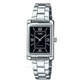 CASIO LTP-1234DD-1ADF Tank Ladies Silver Dial Black Stainless Steel