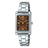 CASIO LTP-1234DD-5ADF Tank Ladies Silver Dial Brown Stainless Steel