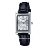 CASIO LTP-1234LL-7ADF Tank Ladies Black Silver Leather Strap