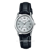 CASIO LTP-V001L-7BUDF Black Dial Silver Leather Strap