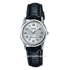 CASIO LTP-V001L-7BUDF Black Dial Silver Leather Strap