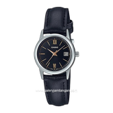 CASIO LTP-V002L-1B3UDF Black Silver Leather Strap