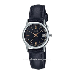 CASIO LTP-V002L-1B3UDF Black Silver Leather Strap