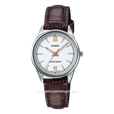 CASIO LTP-V005L-7B3UDF Brown Silver Dial White Leather Strap