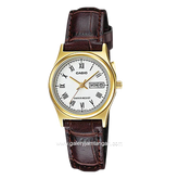 CASIO GENERAL LTP-V006GL-7BUDF Brown Dial White Leather Strap