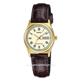 CASIO LTP-V006GL-9BUDF Brown Dial Gold Leather Strap