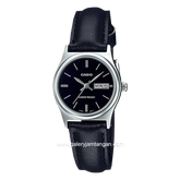 CASIO LTP-V006L-1B2UDF Black Silver Dial Black Leather Strap