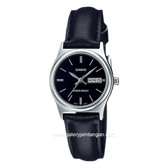 CASIO LTP-V006L-1B2UDF Black Silver Dial Black Leather Strap