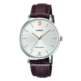 CASIO LTP-VT01L-7B2UDF Brown Silver Dial White Leather Strap