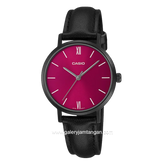 CASIO LTP-VT02BL-4AUDF Black Dial Red Wine Leather Strap