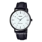 CASIO LTP-VT03BL-7BDF Black DIal White Leather Strap