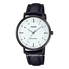 CASIO LTP-VT03BL-7BDF Black DIal White Leather Strap