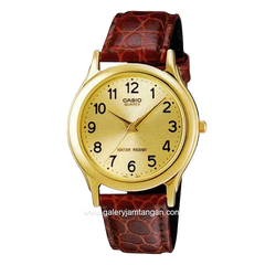 CASIO MTP-1093Q-9B Brown Dial Gold Leather Strap