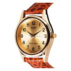 CASIO MTP-1093Q-9B Brown Dial Gold Leather Strap