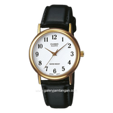 CASIO MTP-1095Q-7B Black Dial White Leather Strap