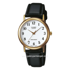 CASIO MTP-1095Q-7B Black Dial White Leather Strap