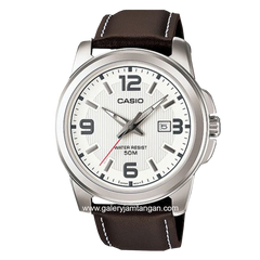 CASIO General MTP-1314L-7AVDF Brown Silver Leather Strap