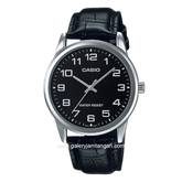 CASIO MTP-V001L-1BUDF Black Dial Black Leather Band