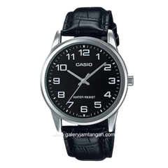 CASIO MTP-V001L-1BUDF Black Dial Black Leather Band