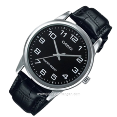 CASIO MTP-V001L-1BUDF Black Dial Black Leather Band