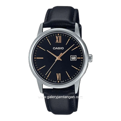 CASIO MTP-V002L-1B3UDF Black Silver Leather Strap