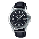 CASIO General MTP-V004L-1BUDF Black Silver Leather Strap