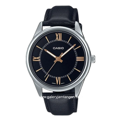 CASIO General MTP-V005L-1B5UDF Black Silver Leather Strap