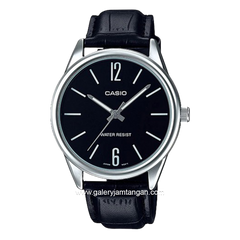 CASIO General MTP-V005L-1BUDF Black Silver Leather Strap