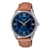 CASIO General MTP-V005L-2B5UDF Brown Silver Dial Blue Leather Strap
