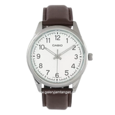 CASIO General MTP-V005L-7B4UDF Brown Silver Dial White Leather Strap