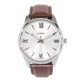 CASIO General MTP-V005L-7B5UDF Brown Silver Dial White Leather Strap