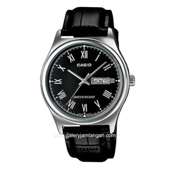CASIO MTP-V006L-1BUDF Black Silver Leather Strap