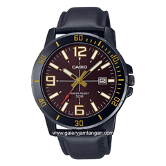 CASIO MTP-VD01BL-5BVUDF Black Dial Brown Leather Strap