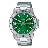 CASIO MTP-VD01D-3BVUDF Silver Dial Green Stainless Steel