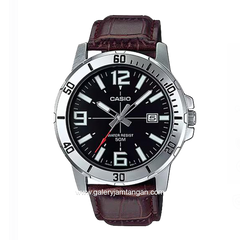 CASIO MTP-VD01L-1BVUDF Brown Silver Leather Strap