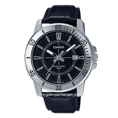 CASIO MTP-VD01L-1CVUDF Black Silver Leather Strap
