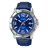 CASIO MTP-VD01L-2BVUDF Navy Silver Leather Strap