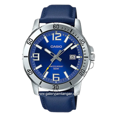CASIO MTP-VD01L-2BVUDF Navy Silver Leather Strap