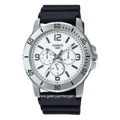 CASIO MTP-VD300-7BUDF Black Dial White Rubber Strap