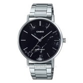 CASIO MTP-VT01DM-1AUDF Men Marble Silver Dial Black Stainless Steel