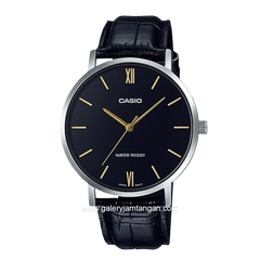 CASIO MTP-VT01L-1BUDF Black Silver Leather Strap