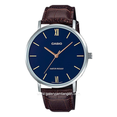 CASIO MTP-VT01L-2BUDF Brown Silver Dial Blue Leather Strap